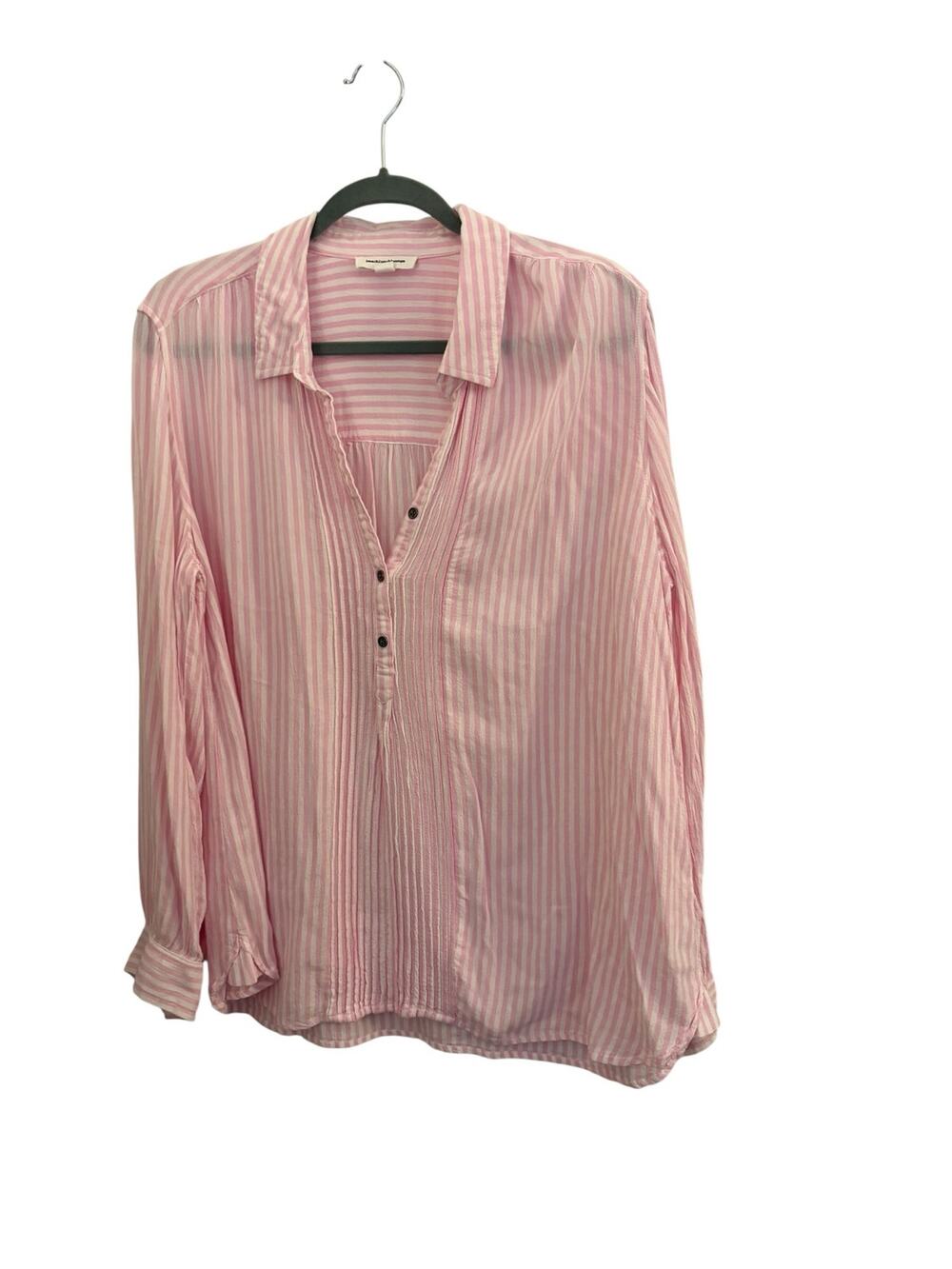 Beachlunchlounge Long Sleeve Pink Striped Top XL Lightweight Airy Summer Classic